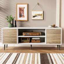 65 Inch Modern TV Stand,White&Walnut Wood Entertainment Center With Storage Drawers & Management Living Room - 白色和胡桃木色 - 查看 2