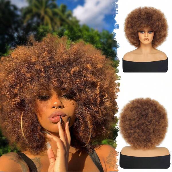 Perucă afro anii 70 cu breton Peruci creț pentru femei Perucă creț afro creț Premium sintetică mare perucă afro