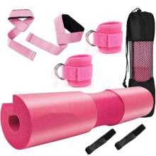 1 套粉色杠铃垫肩垫，包括 1 个垫子、1 对脚踝绑带和 1 对腕带，适合健身、瑜伽、燃脂 - 粉色 - 查看 2