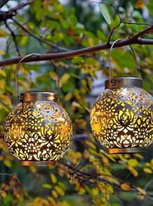 1Pc Solar-Powered Metal Lantern - Vintage Chinese Style Hollow Design,Black And Bronze, Perfect For Garden, Patio, Balcony & Lawn Decor, Outdoor Garden Lighting For Pathway, Yard, Patio