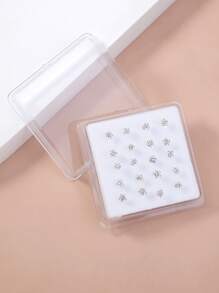 Nooxian 20 件/套经典水晶水钻白钻鼻钉套装 - 銀色 - 查看 5