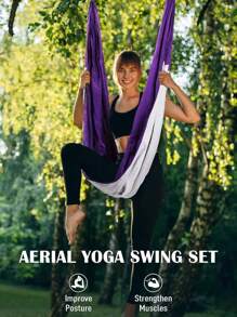 18pcs/Set Aerial Yoga Swing Hammock Kit With Strong Yoga Hammock, Trapeze Inversion Equipment Including Extension Straps And Ceiling Mounting Hardware - Violet and White - View 7