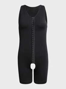 1 szt. Jednokolorowy męski bezszwowy nylonowy kombinezon modelujący, lekki i wygodny, modelujący brzuch, body modelujące - Czarne - Zobacz 7