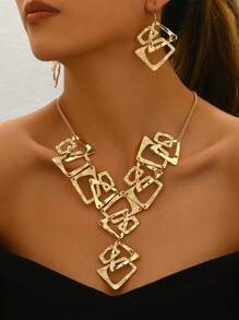 2pcs/Set Geometric Asymmetrical Triangle, Rectangle, Trapezoid Pendant Necklace And Earrings Set, Holiday Gift And Daily Wear