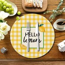 4pcs/6pcs/8pcs/Set Yellow Lemon Theme Placemats, 14 Inch Round Spring/Summer Holiday Table Mats Suitable For Party, Kitchen, Dining Room Decor