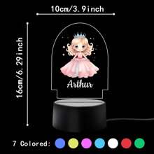 1 pièce Lumière d'illusion LED 3D de lampe de nuit décorative de cadeau d'anniversaire avec personnalisation de nom de princesses de bande dessinée, lumière chaude, cadeau de Noël