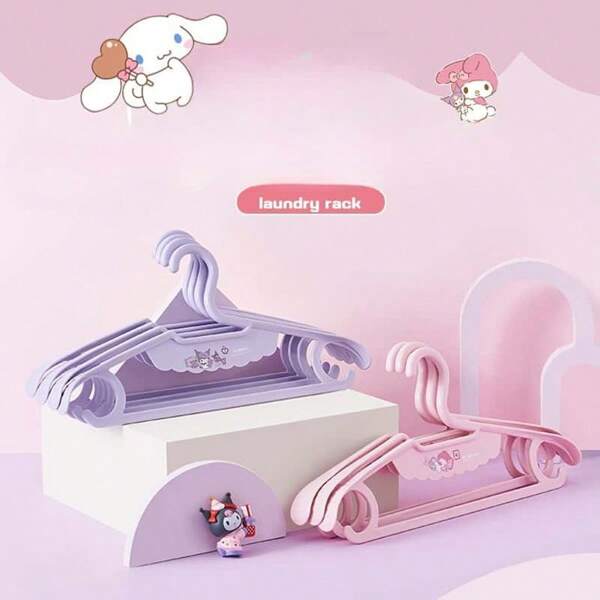 Sanrio 5pcs Sanrio Anti-Slip Extra-Wide Clothes Drying Racks, High Aesthetic Neck-Friendly Non-Marking Hanger For Wardrobe Home Use