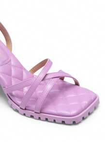 Women Fashion Low Kitten Heels Open Square Toe Ankle Strap Heeled   Sandals For Summer Daily Wearing Prom Party Wedding - 淡紫色 - 查看 5