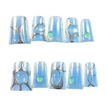 10pcs Fresh Style Blue Duckbill Artificial Nails Finger Easy Effortless Application To Nails For Hot Girl Dress Matching - Blue - View 12