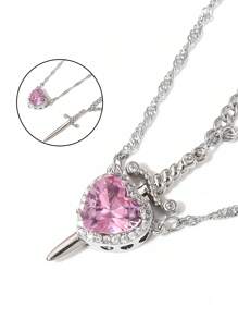 1 pièce, collier ras-de-cou couple épée de chasse en forme de cœur créatif. Pendentif cœur et épée. Couleurs or et argent. Bijoux romantiques pour la Saint-Valentin, le mariage. 2 accessoires de mode assortis