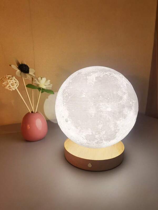 1PC New Moon Table Lamp Rotating Sleep Moon Night Light Bedroom Desk USB Rechargeable Table Lamp Bedside Lamp Creative Gift Atmosphere Lamp Three-Color/Seven-Color Suitable As A Gift For Friends And Family, Suitable For Mother's Day, Thanksgiving, Christmas And Other Holidays