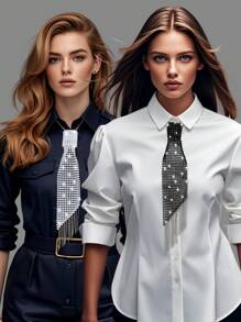 1件闪亮星星装饰流苏配饰，百搭男女通用领带，奢华版，适合所有季节和场合，可用于圣诞装饰。