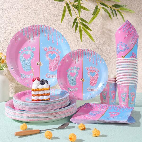 Set de vaisselle en papier thématique pour homme/femme, assiettes, serviettes et gobelets de 7/9 pouces pour fête d'anniversaire. Assiettes, serviettes et gobelets en papier jetables, décoration de fête convenant aux fournitures pour fête d'anniversaire