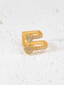 1pc Fashionable & Delicate Rhinestone Double Heart Minimalist Ear Cuff, Suitable For Daily Wear, Party And Formal Occasions - Yellow Gold - View 4
