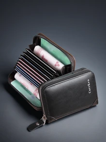 Porta-cartões acordeão mini com zíper masculino, estojo multifuncional para cartão de crédito pequeno, carteira de identidade e moedas estilo vertical