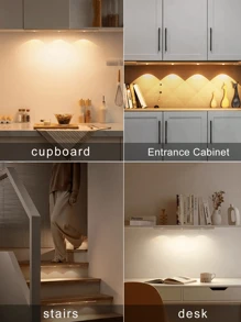 1 件猫眼传感器橱柜灯 USB 可充电运动传感器灯，LED 灯条，可调光 3 种颜色可选，适用于厨房、衣柜、橱柜、卧室、走廊 - 三色光 - 查看 8