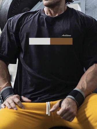 男士时尚 T 恤，男士拼色印花休闲 T 恤，图案 T 恤，男士，T 恤，拼色印花，休闲，街头服饰