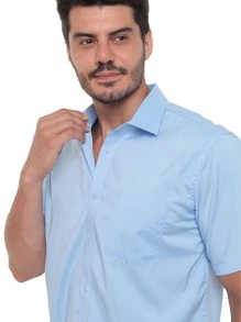 Rand paul Men's Slim Fit Short Sleeve Plain Dress Shirt With Pocket - 淺藍色 - 查看 8