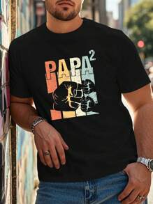 Men's Black PAPA Graphic Print Short Sleeve T-Shirt, Casual Top, Birthday Gift