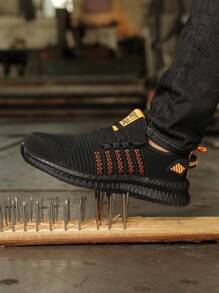 Obuwie robocze ochronne, obuwie robocze antyprzebiciowe, oddychające i wygodne trampki robocze, męskie buty robocze antyprzebiciowe, buty ochronne w bardzo dużym rozmiarze, obuwie robocze ochronne - Czarny i żółty - Zobacz 2