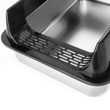 Stainless Steel XXL Cat Litter Box For Large Cats, 30L Large Capacity, Easy To Clean, Non-Stick, No Urine Leakage, 60x40x30 Cm - màu đen - Xem 5