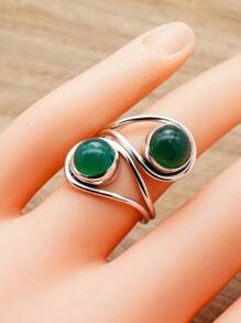 Green Onyx 925 Sterling Silver Gemstone Adjustable Ring - 綠瑪瑙 - 查看 3
