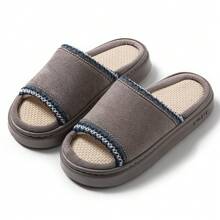 女士亚麻拖鞋，透气防滑厚款情侣亚麻拖鞋，休闲家居露趾拖鞋，春夏