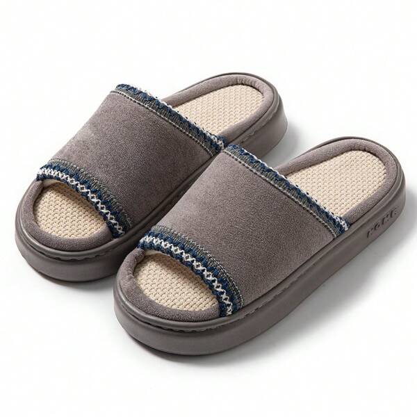 Linen Slippers For Women, Breathable Anti-Slip Thick Couples Linen Slides, Casual Home Open Toe Slippers, Spring/Summer