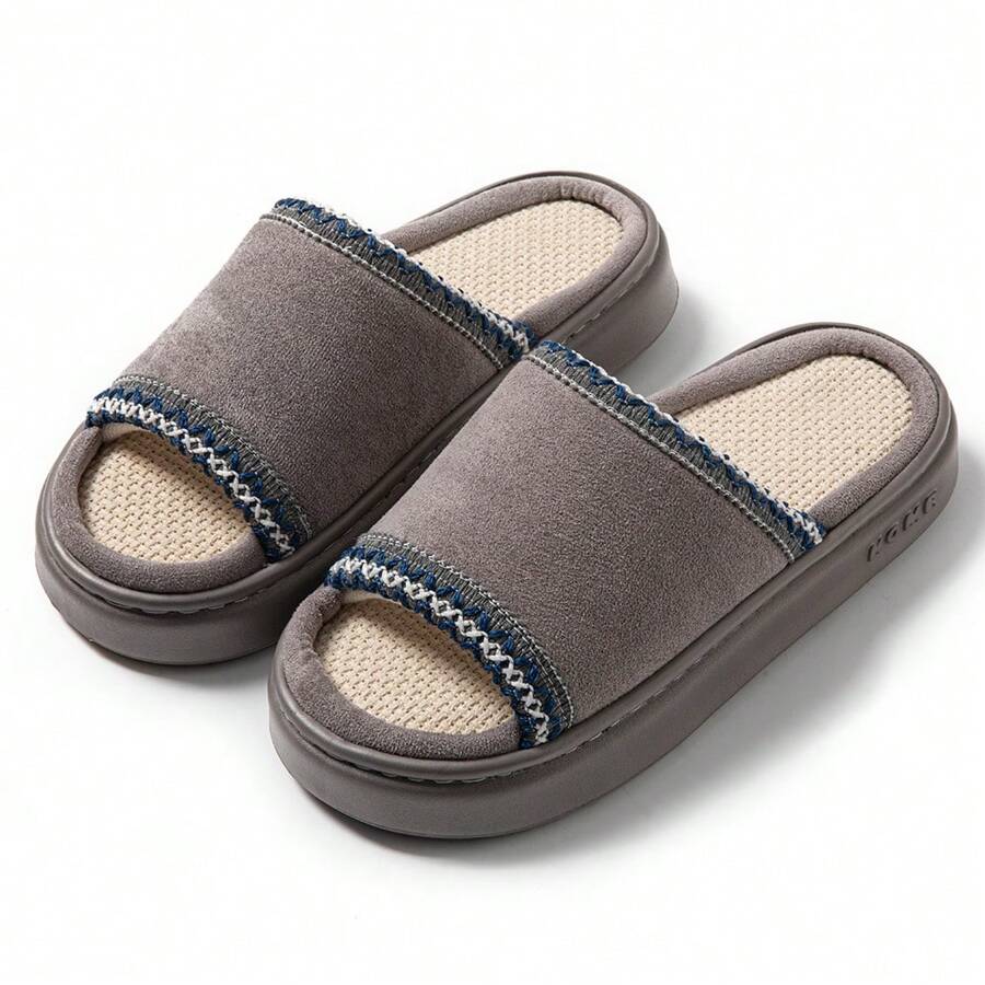 女士亚麻拖鞋，透气防滑厚款情侣亚麻拖鞋，休闲家居露趾拖鞋，春夏