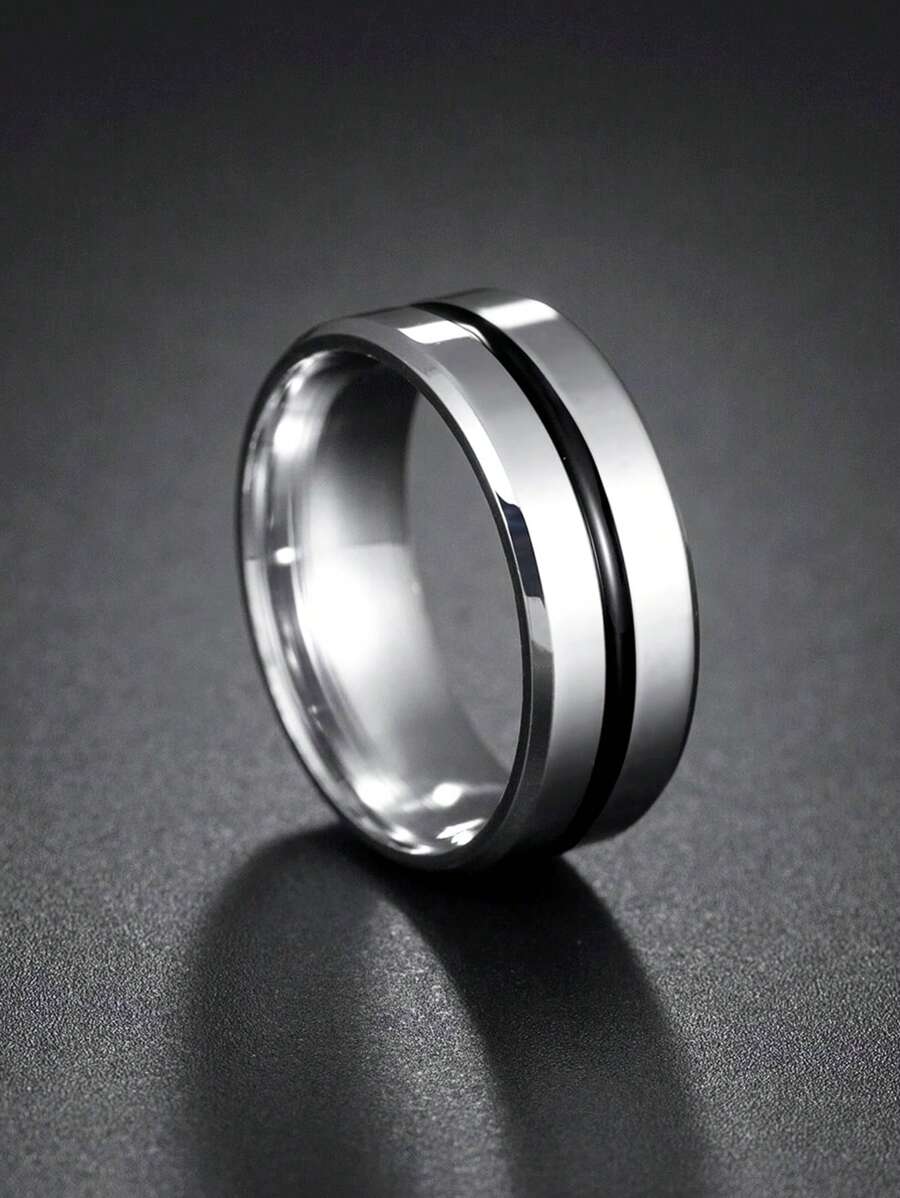 1 件不锈钢宽带男士戒指 - 銀色 - 查看 1