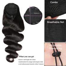 Extensiones de cola de caballo con cordón y clip para cabello humano, para mujeres, rizado, ondulado, grueso, aspecto natural, liso y rizado. - Natural Black - Ver 3