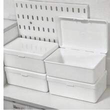 1 pieza Caja de almacenamiento con tapa abatible de plástico blanco, organizador a prueba de polvo para fotos, joyas, lápices labiales y útiles de oficina