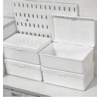 1pc White Plastic Flip Cover Storage Box, Dust-Proof Photo Frame Jewelry Lipstick Stationery Organizer