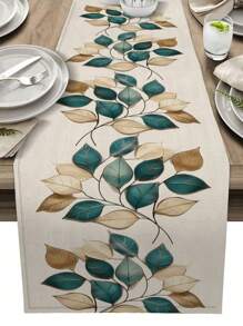 1pc Modern Leaf Pattern Linen Table Runner For Seasonal Holidays Like Halloween And Day Of The Dead. Suitable For Dressing Table Scarves, Table Protection, Family Gathering, Holiday Decoration, Home Decor, Gifts, Party Decor