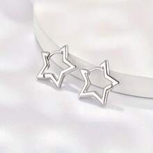 1 Pair Minimalist Star Design Hoop Earrings - Silver - View 5