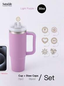 1 pieza, Vaso de 30 onzas con asa, Vaso al vacío reutilizable, Vaso aislado con tapa y pajitas, Tapa hermética, Vaso aislado, Mantiene frío, calor y hielo durante horas, de vuelta al colegio