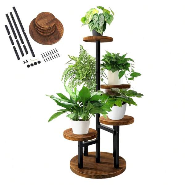 Outdoor-Garten-Wohnzimmer-Regal, Balkon-Dekoration, Anordnung, Sukkulenten-Blumentopf, Pflanzen-Präsentationsständer, bodenstehender vierschichtiger Blumenständer aus Holz