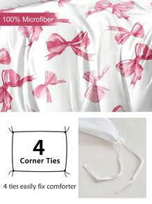 2/3 pièces Set de couette imprimé numérique polyester à motif nœud rose, style princesse mignon pour filles, pour utilisation toutes saisons dans la chambre. Fermeture éclair, lavage machine (1 couette + 1/2 taies d'oreiller)