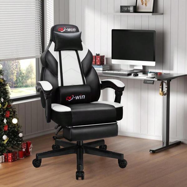 Walsunny Gaming Chair - Ergonomic High Back Computer Office Chair With Adjustable Lumbar Support, 360° Swivel Seat, Stylish White Design