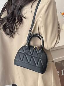 Classic Fashion Solid Color Quilted PU Leather Tote Bag, Women's Versatile Dome Top Handle Crossbody Bag, Simple Travel Vacation Handbag With Adjustable Shoulder Strap, Business Commuting Briefcase Shoulder Bags