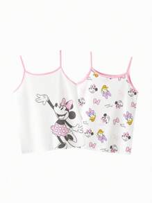 Balabala Young Girl Cute Cartoon Graphic Sleeveless Cami Top, For Summer - White and Red - View 1
