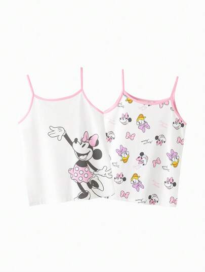 Balabala Young Girl Cute Cartoon Graphic Sleeveless Cami Top, For Summer