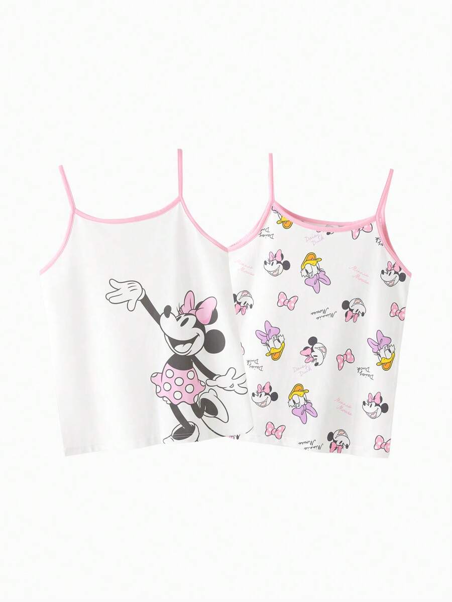 Balabala Young Girl Cute Cartoon Graphic Sleeveless Cami Top, For Summer - White and Red - View 1