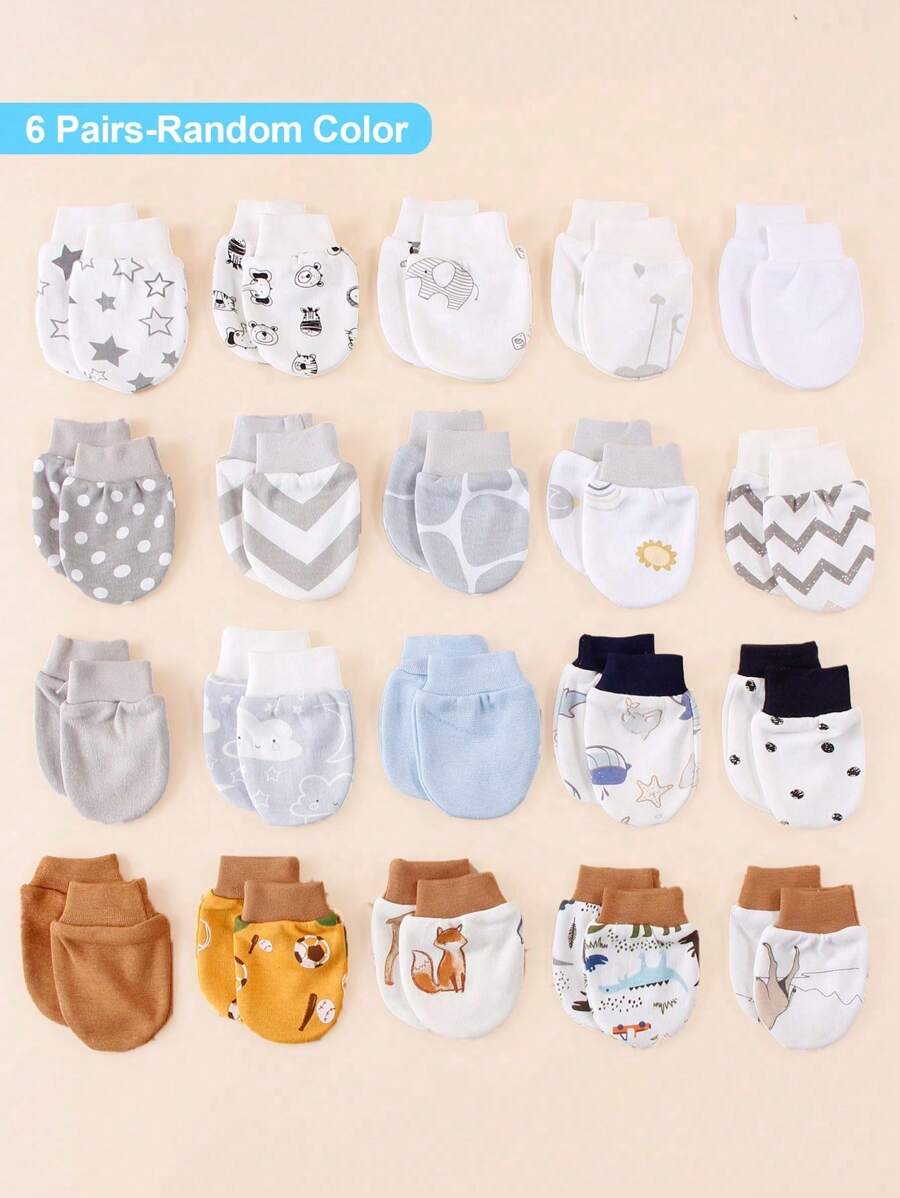 6 par kolorowych rękawiczek chroniących przed drapaniem dla noworodków i dziewczynek, miękkich i przyjaznych dla skóry, odpowiednich na każdą porę roku, z wieloma wzorami, takimi jak nadruk tęczy, dostawa losowa