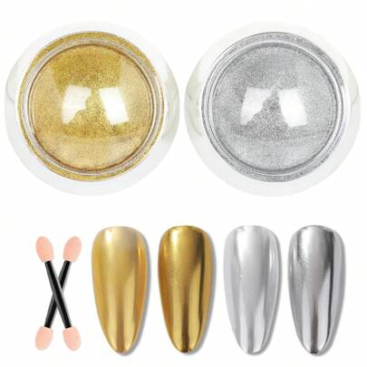 Nagel-Kunst super heller und hochwertige magischer Spiegelpuder, Spiegelpuder erscheint weiß, silber, gold, Aurora Puder Nagel-Accessoires, Yk2, Sommer Dopamin