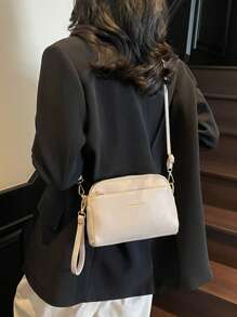 Bolso bandolera con relieve tipo litchi vintage, bolso de hombro de PU retro, bolso y monedero a juego para mujer