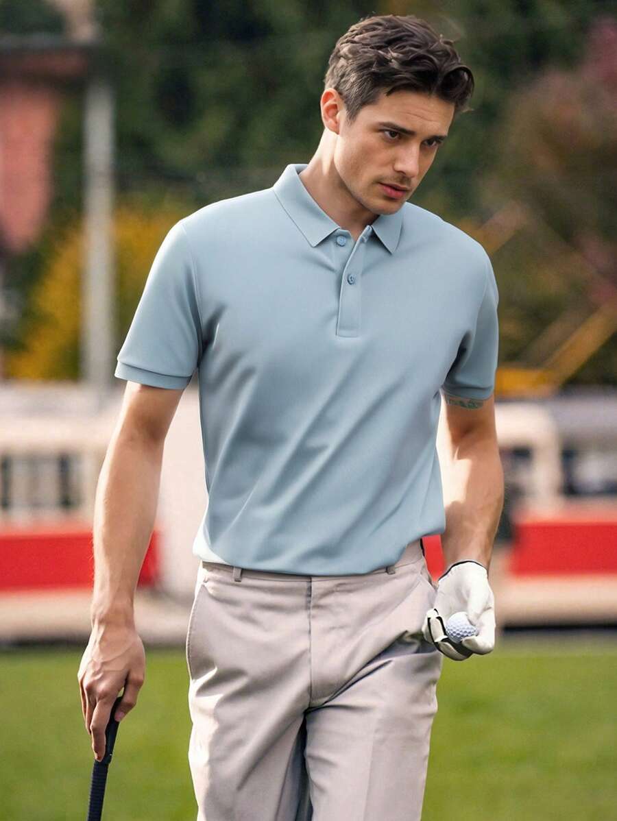 Camisa polo de golf de unicolor para hombre, camisa casual de negocios con media manga y cuello de bloques de color, regalo para novio, para golf, para uso diario, para verano, para tenis, deportes y exteriores - Tenis y golf