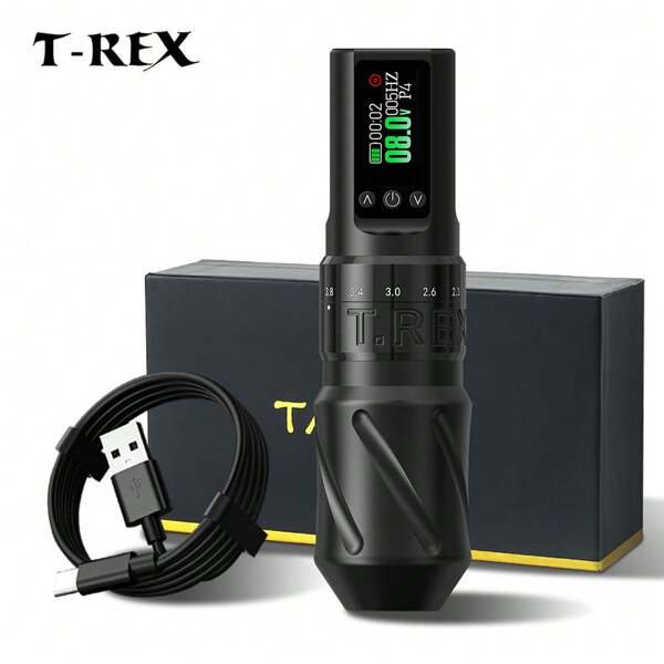 T-Rex 1PC Wireless Tattoo Machine Stroke Adjustable In 7 Lengths - Rotating Cartridge Tattoo Machine Pen With 1600mAh Tattoo Battery