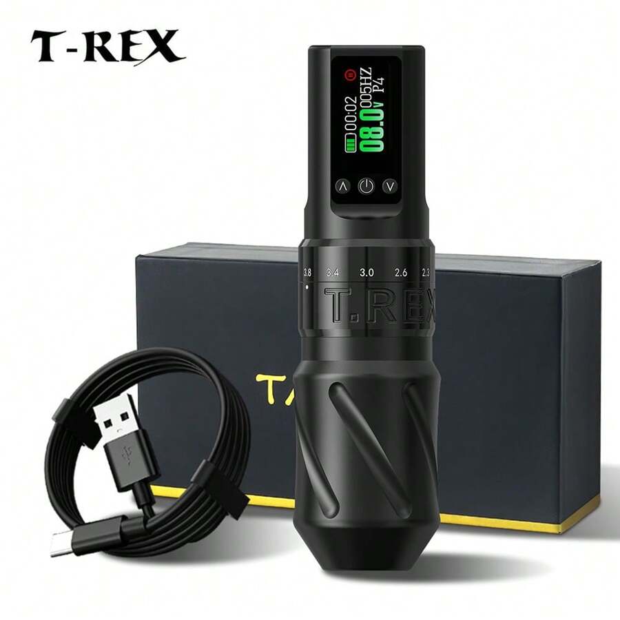 1 Stück T-Rex Drahtlose Tattoo Maschine mit einstellbarer Hubhöhe in 7 Längen - Rotierende Patronen Tattoo Maschine Stift mit 1600mAh Tattoo Akku