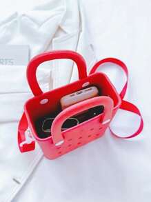 Mini Rubber Summer Beach Bag, EVA Hole Travel Tote Bag, Waterproof Storage Bag For Outdoor Sports Pool Boat - 紅色 - 查看 6